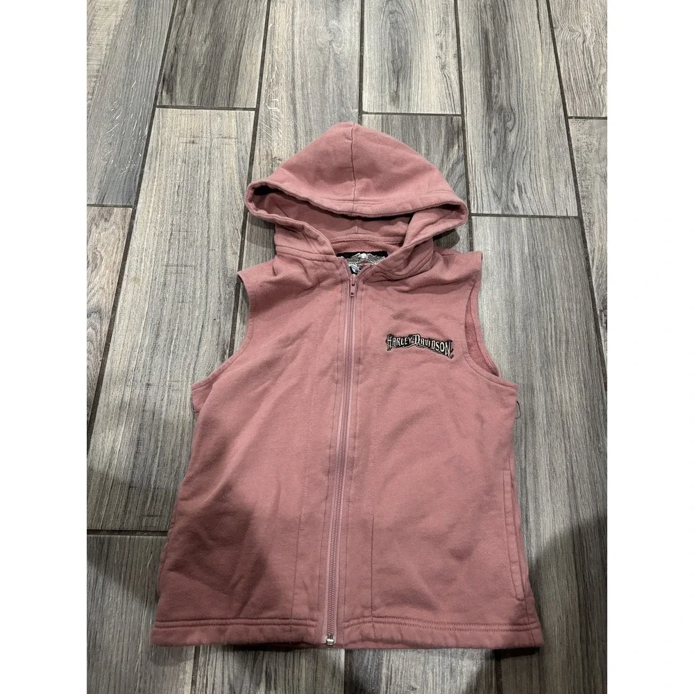 Harley-Davidson Kids Unisex Pink Hooded Full Zip Sleeveless Vest Hoodie XS